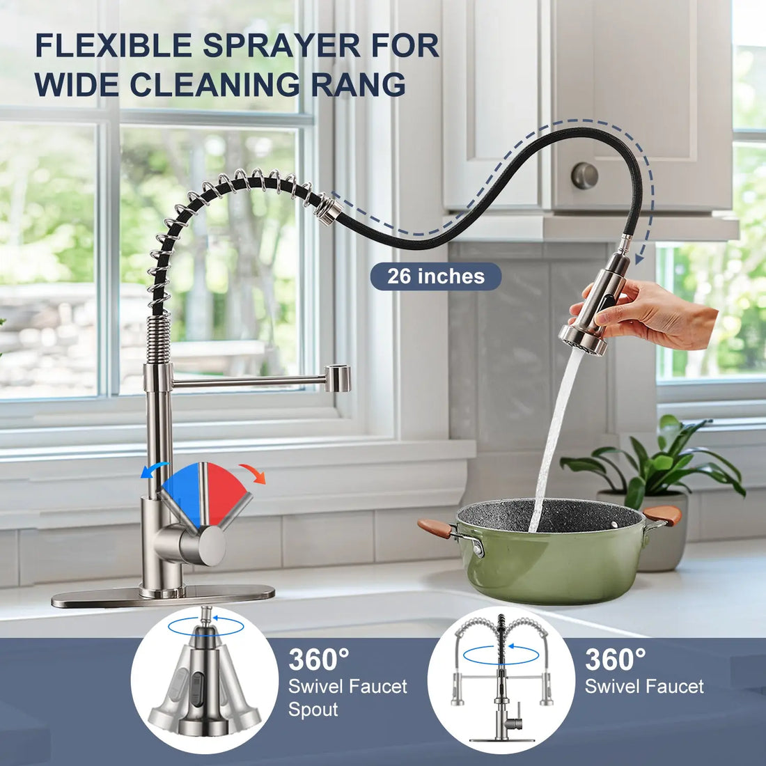 Cobbe Spring Kitchen Faucets with Pull Down Sprayer Cobbe
