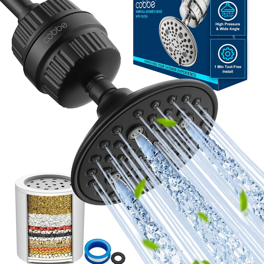 Cobbe 6-Setting Filtered Shower Head, Rain Shower Head Comb Cobbe official