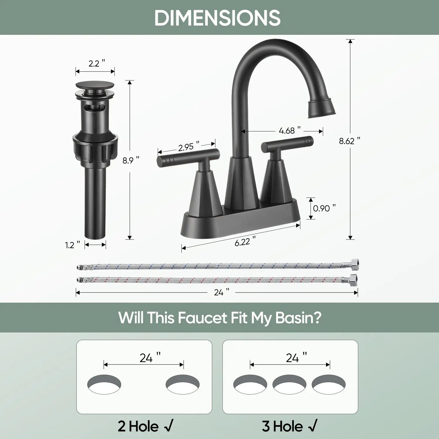 Cobbe Bathroom Faucets for Sink 3 Hole, 4 Inch with Pop Up Drain Cobbe