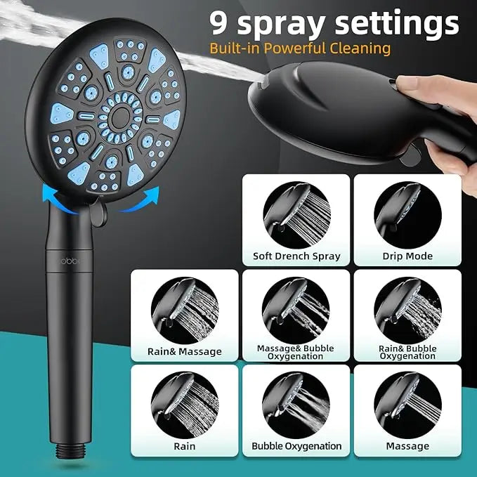 Cobbe 12 Inch All Metal 3-Way Rain Shower Head, High Pressure Shower Head, Dual Shower Heads with Handheld Spray Combo - Upgrade Extension Arm Height Adjustable - 9 Spray Filtered Shower Head Cobbe