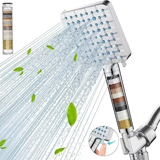 Cobbe Filtered Shower Head with Handheld, High Pressure 6 Spray Mode Showerhead with Filters, Water Softener Filters Beads for Hard Water - Remove Chlorine - Reduces Dry Itchy Skin, Brushed Nickel Cobbe