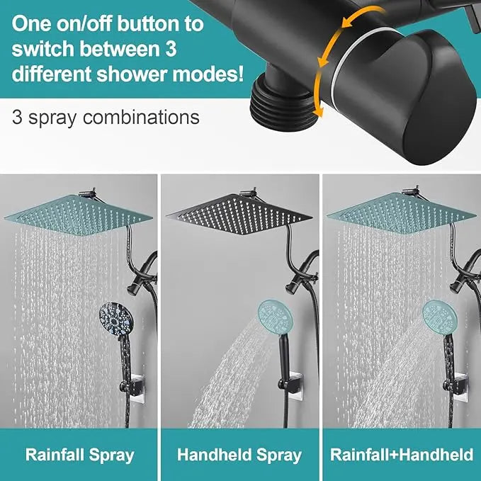 Cobbe 12 Inch All Metal 3-Way Rain Shower Head, High Pressure Shower Head, Dual Shower Heads with Handheld Spray Combo - Upgrade Extension Arm Height Adjustable - 9 Spray Filtered Shower Head Cobbe