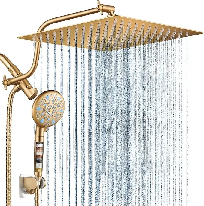 Cobbe 12 Inch All Metal 3-Way Rain Shower Head, High Pressure Shower Head, Dual Shower Heads with Handheld Spray Combo - Upgrade Extension Arm Height Adjustable - 9 Spray Filtered Shower Head Cobbe