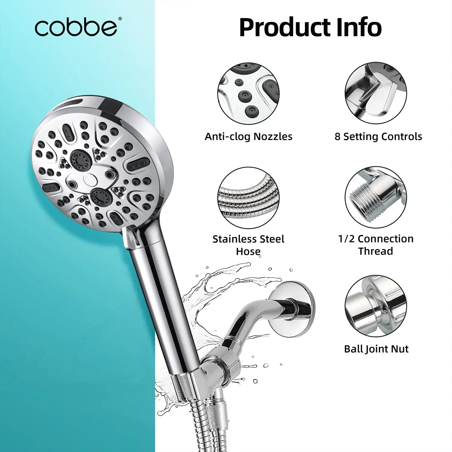 Cobbe Filtered Handheld Showerhead with 9 Spray Modes - Hard Water Filter Removes Chlorine & Impurities Cobbe