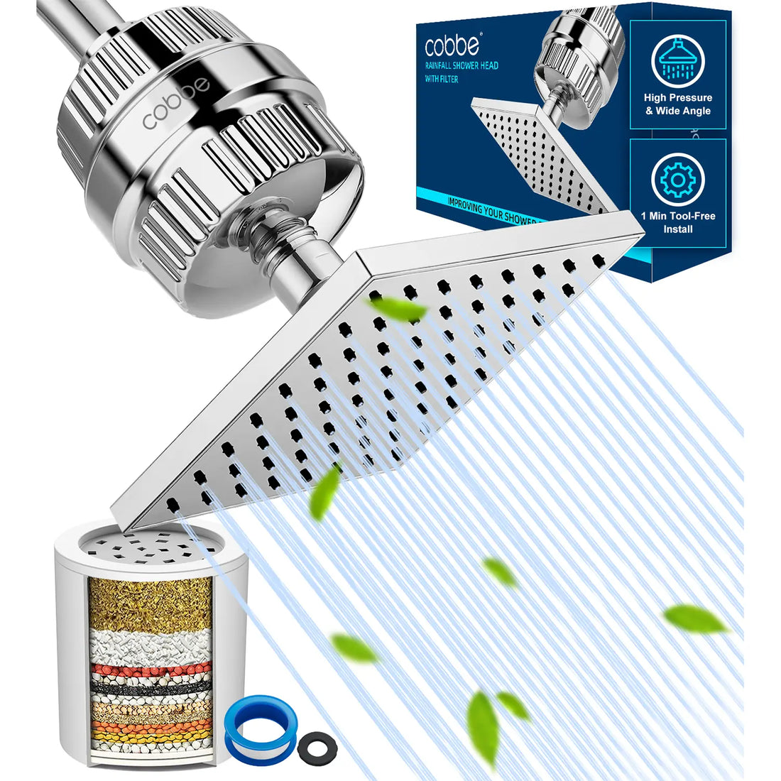 Cobbe High Pressure Filtered Shower Head with Rain Shower Head Cobbe