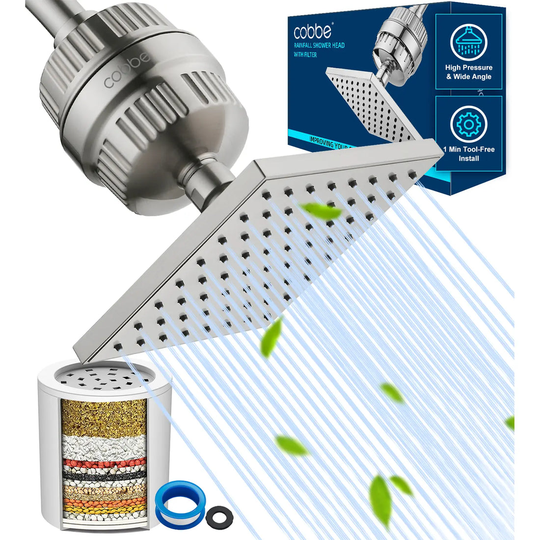 Cobbe High Pressure Filtered Shower Head with Rain Shower Head Cobbe