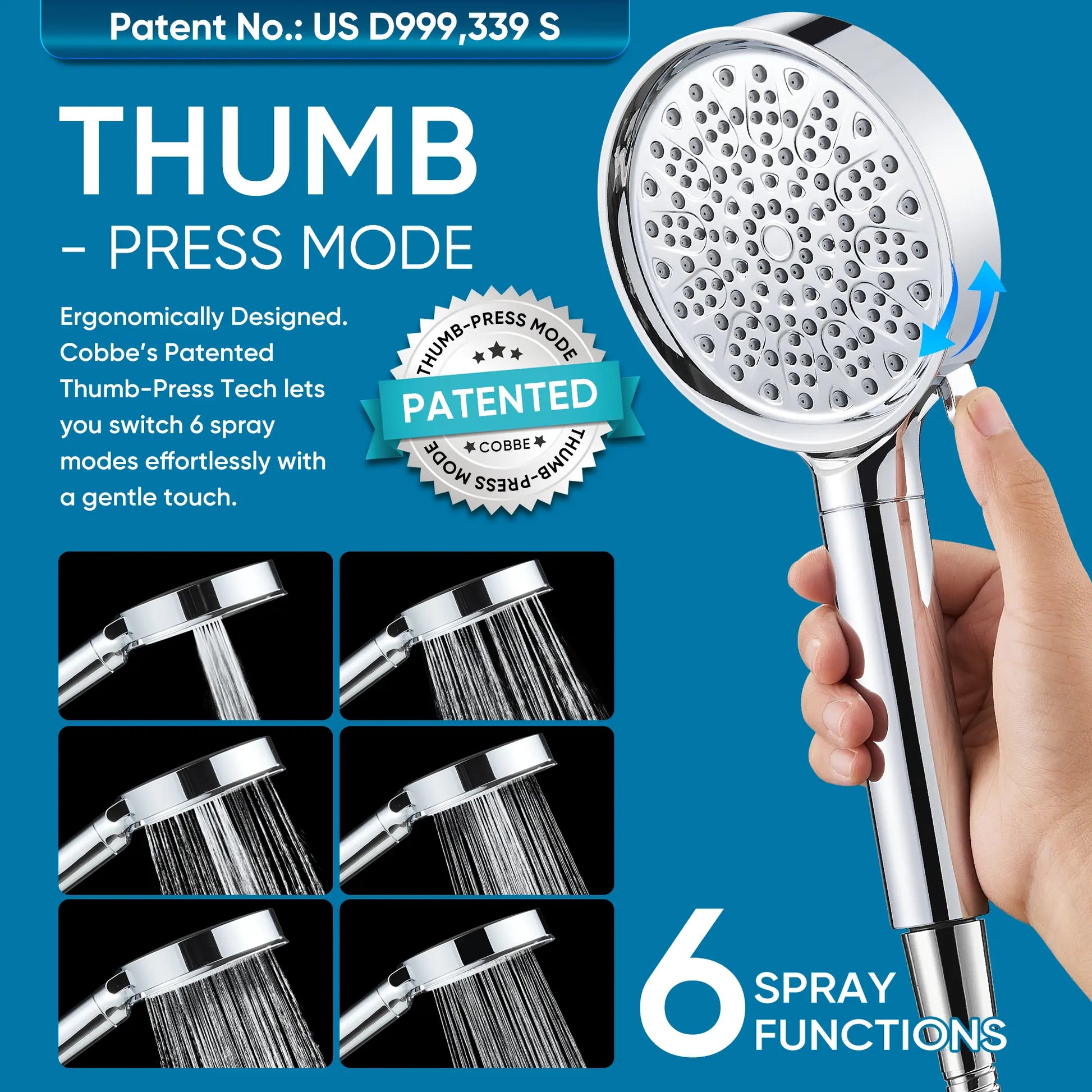 Cobbe High Pressure 6 Spray Mode Filtered Shower Head with Handheld - Remove Chlorine - Reduces Dry Itchy Skin Cobbe