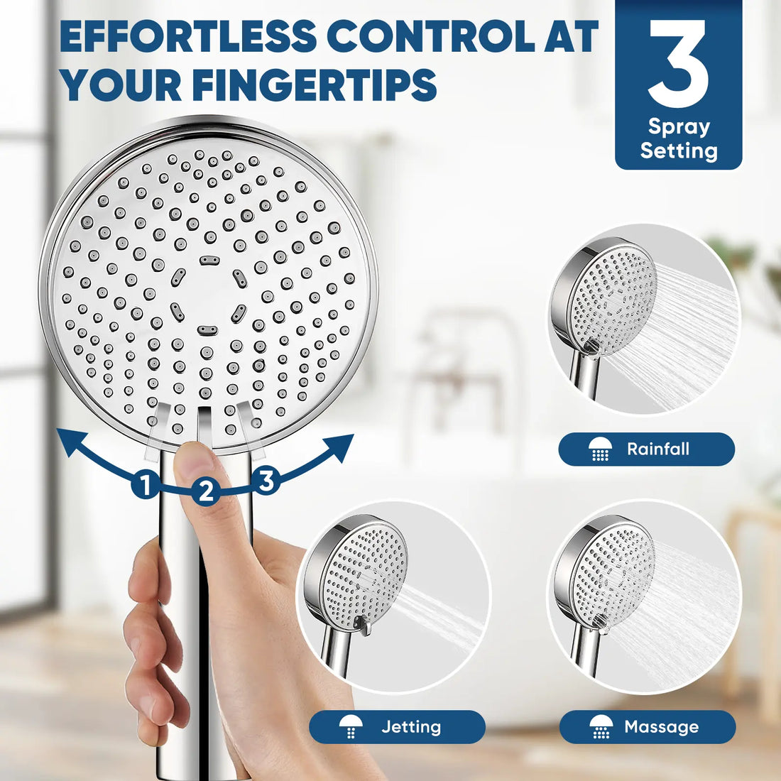 Cobbe® All Metal 3-Spray Shower Head with Handheld