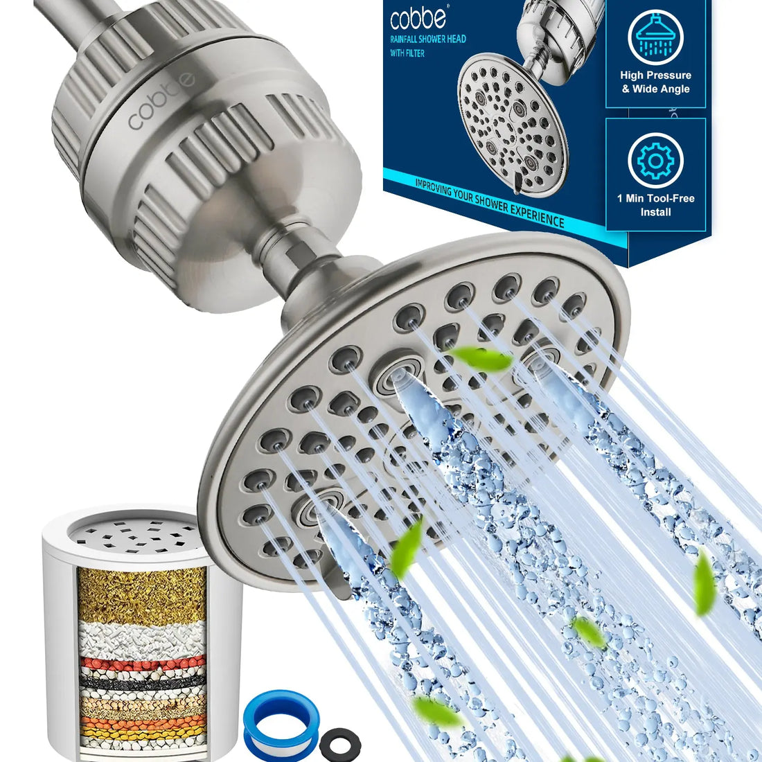 Cobbe 6-Setting Filtered Shower Head with Rain Shower Head Comb Cobbe official