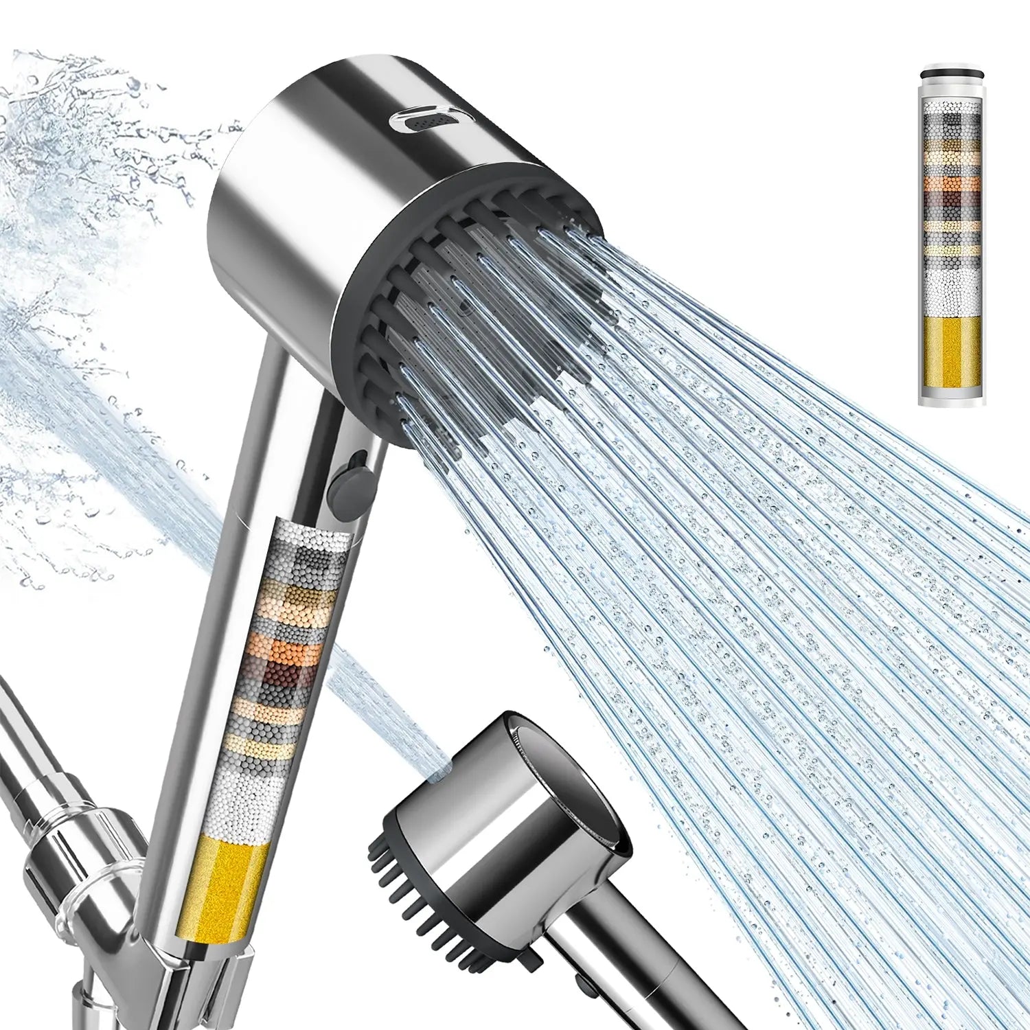 Cobbe Ion Drops Filtered Shower Head - High Pressure, 4+1 Spray Modes with Power Wash for Hard Water, Removes Chlorine Cobbe