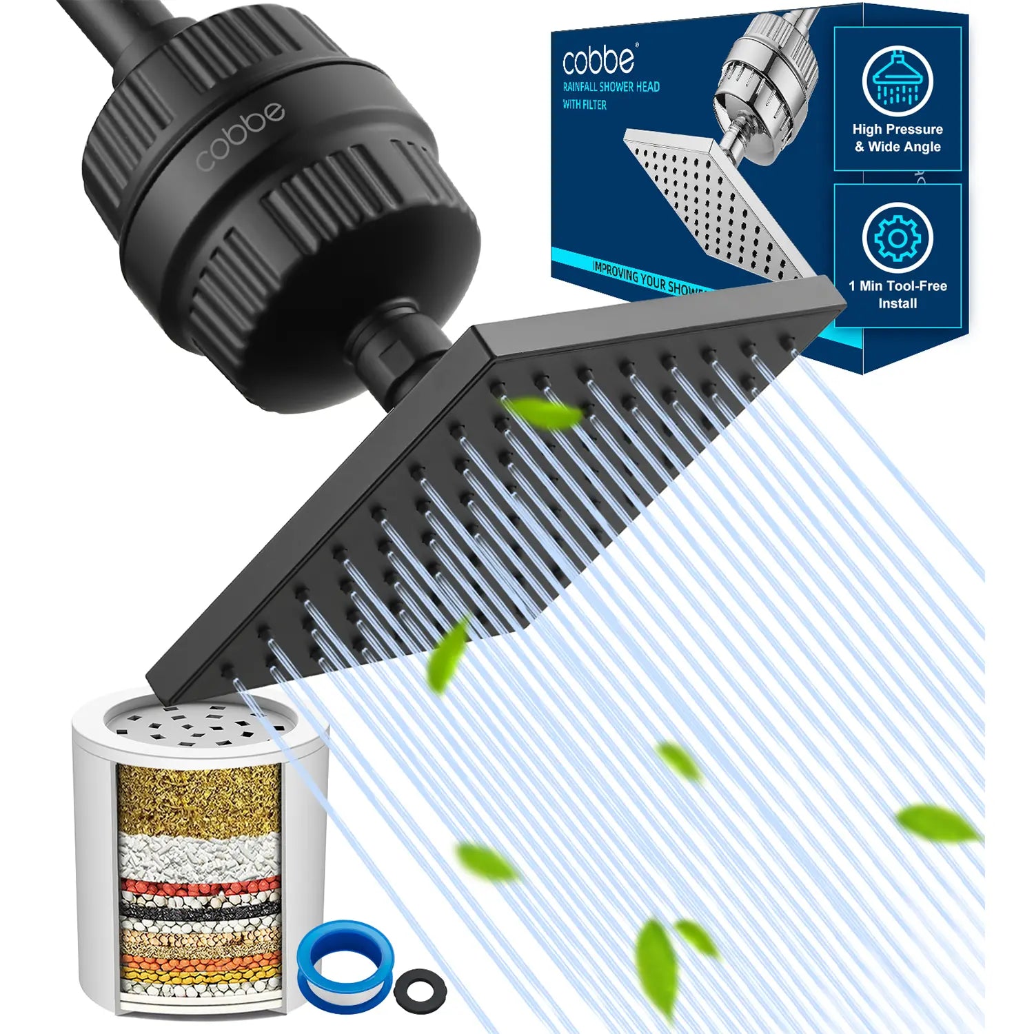 Cobbe High Pressure Filtered Shower Head with Rain Shower Head Cobbe