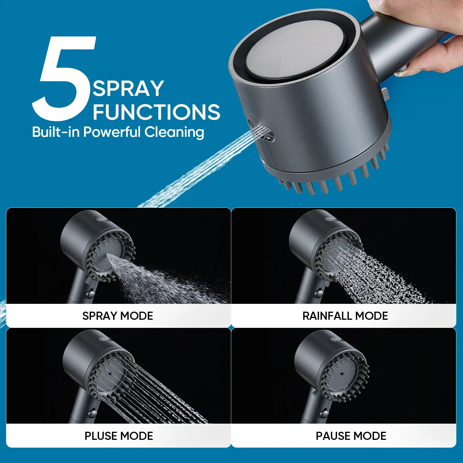 Cobbe Ion Drops Filtered Shower Head - High Pressure, 4+1 Spray Modes with Power Wash for Hard Water, Removes Chlorine Cobbe