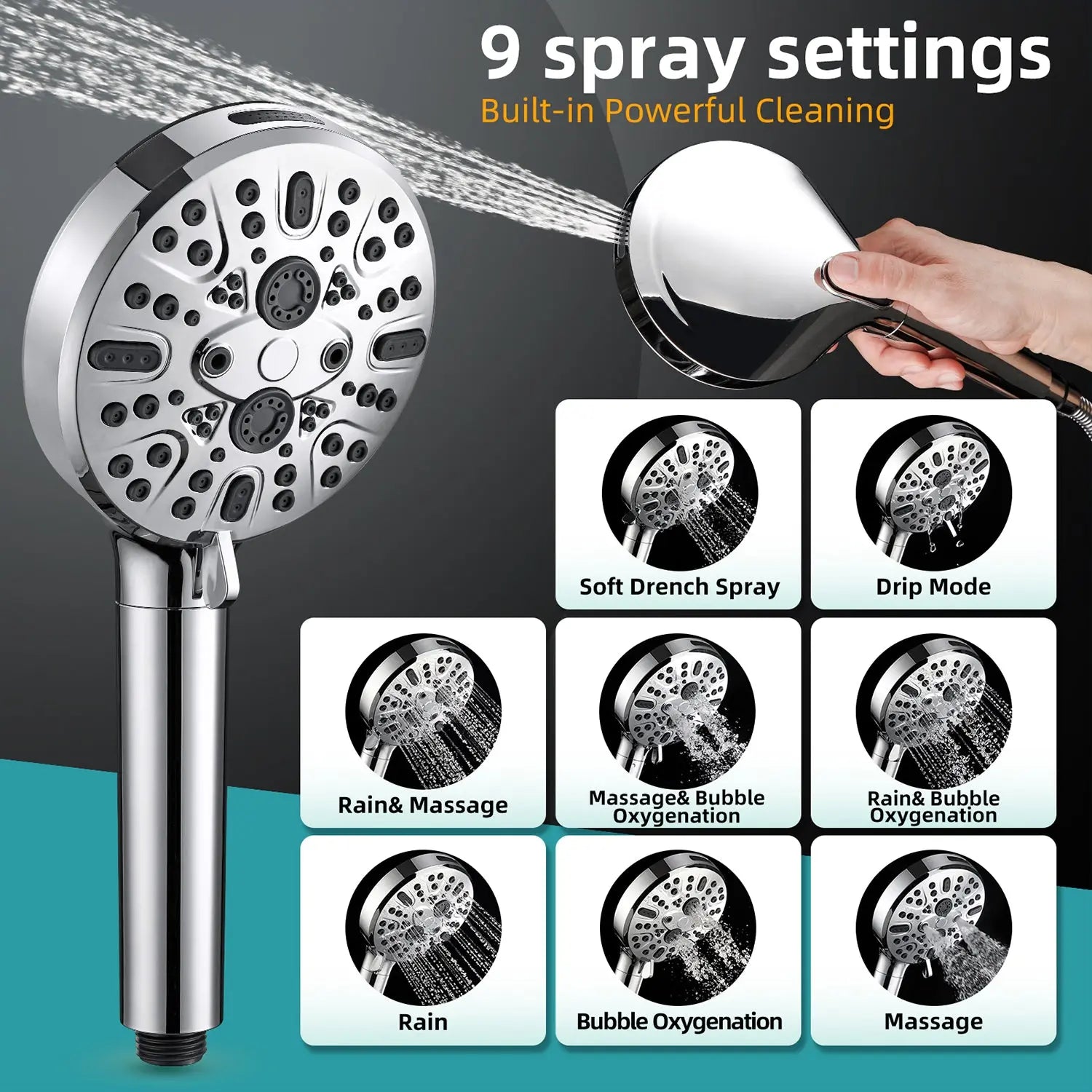 Cobbe Filtered Handheld Showerhead with 9 Spray Modes - Hard Water Filter Removes Chlorine & Impurities Cobbe