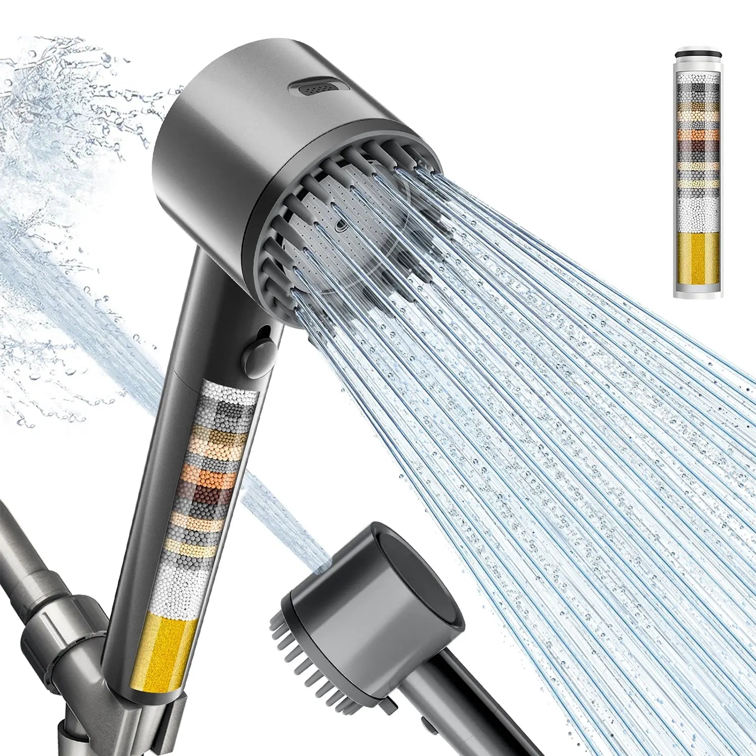 Cobbe Ion Drops Filtered Shower Head - High Pressure, 4+1 Spray Modes with Power Wash for Hard Water, Removes Chlorine Cobbe