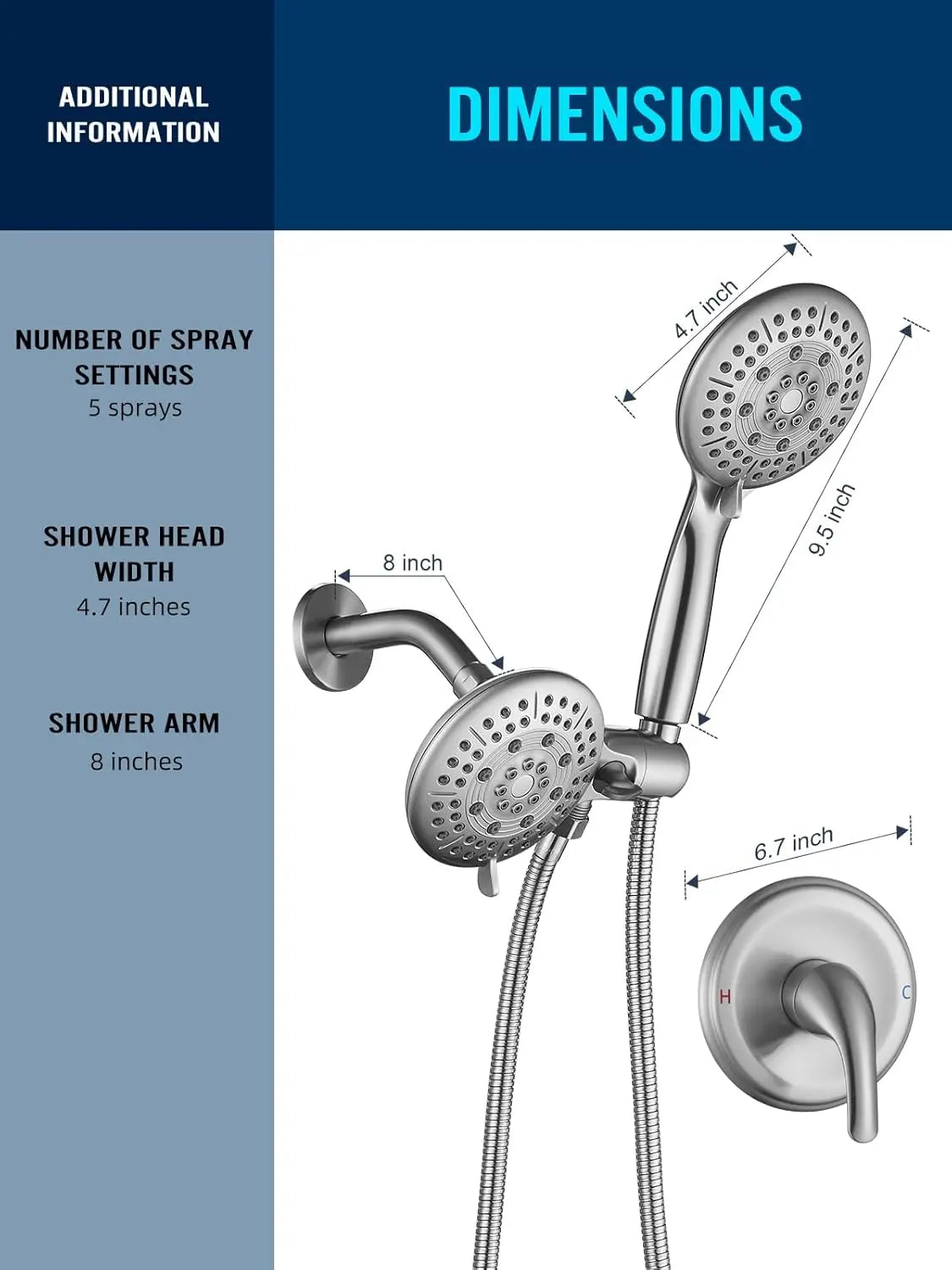 Cobbe Shower Head with handheld, High Pressure Shower Faucet Set with Hose Adjustable Bracket Rubber Washers, Dual 2 In 1 Shower System (Valve Include) Cobbe