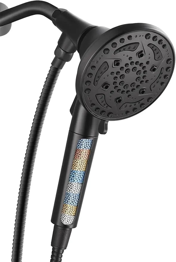 Cobbe Filtered Shower Head with handheld, High Pressure 7-mode Showerhead Hose, Bracket, Water Softener Filters Beads for Hard Remove Chlorine and Harmful Substance, Black, U.S. Patents Cobbe