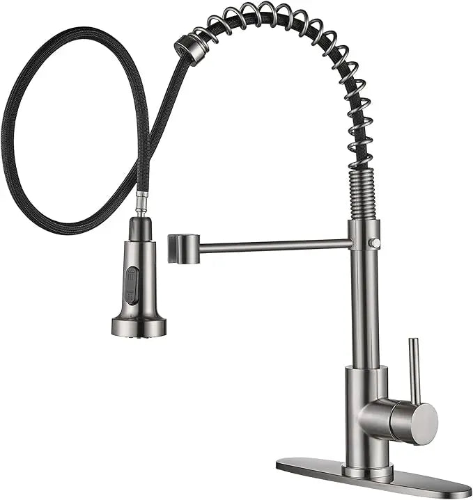 Cobbe Kitchen Faucets, Brushed Nickel Kitchen Faucet with Pull Down Sprayer, Commercial Stainless Steel Kitchen Sink Faucets for 1 or 3 Hole, Single Handle Faucet for Kitchen Sink Farmhouse Rv Cobbe