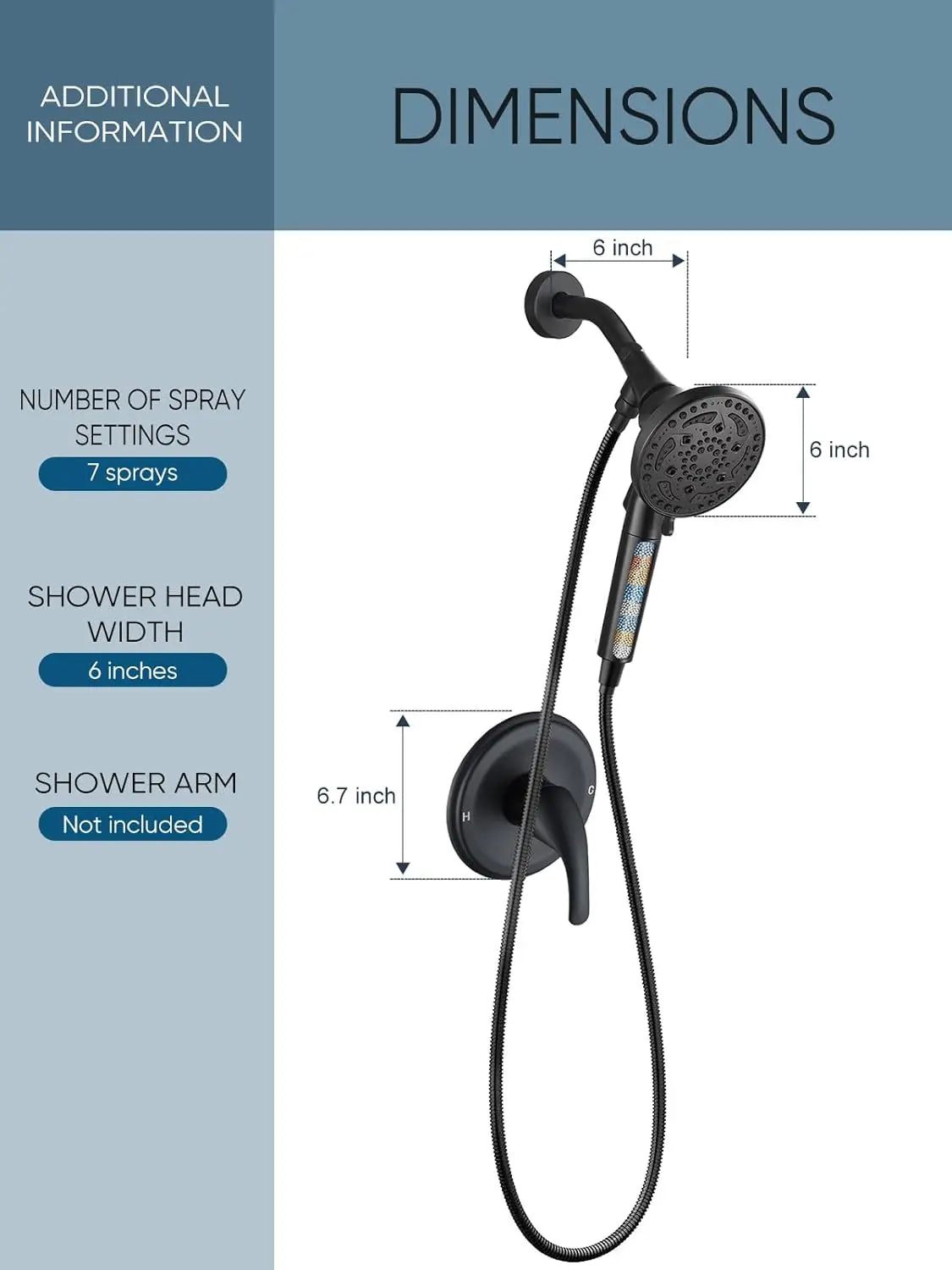 Cobbe Mattle Black Shower Faucet Set with Valve, Shower Valve with 7-Spray Filtered Black Shower Head with Handle Set, Shower System with Rain Shower and Handled, Trim Kit(Valve Included) Cobbe