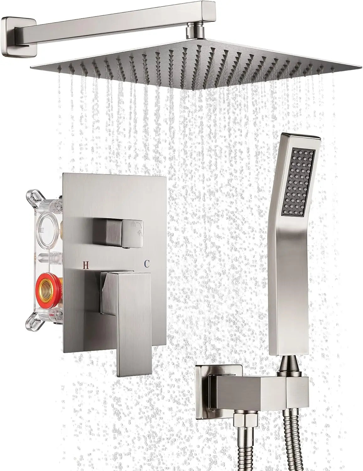 Cobbe Shower System,Shower Faucets Sets Complete,Shower System,10 inches Rainfall Shower Head with Handheld, Shower Faucet Set for Bathroom Rough-in Valve Body and Trim Included Cobbe