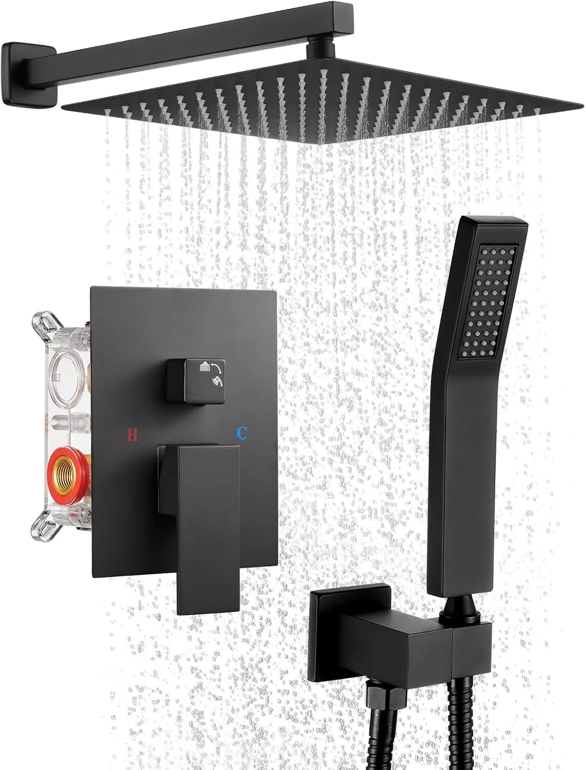 Cobbe Shower System,Shower Faucets Sets Complete,Shower System,10 inches Rainfall Shower Head with Handheld, Shower Faucet Set for Bathroom Rough-in Valve Body and Trim Included Cobbe