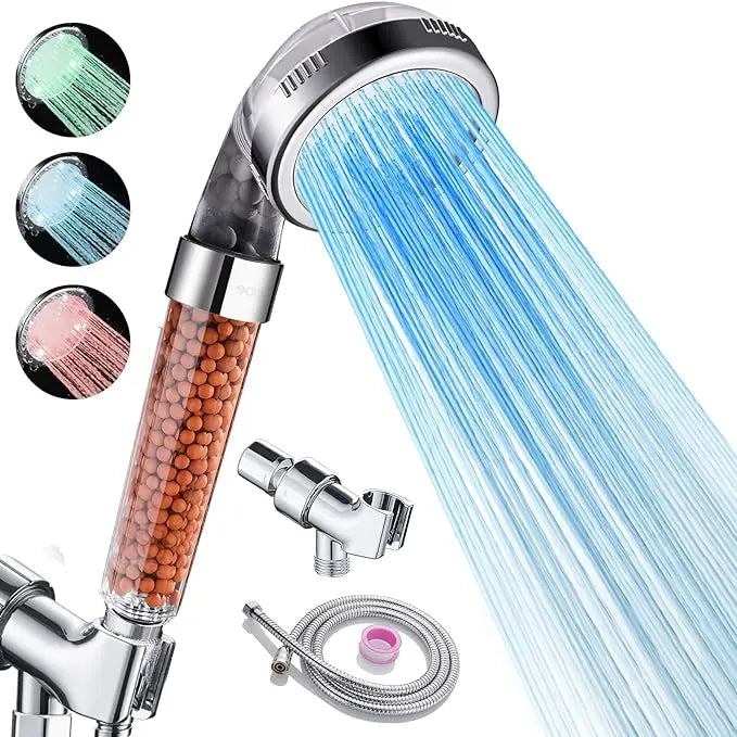 Cobbe Filtered LED Shower Head with Handheld, Color Changing, High Pressure Shower Head with Filter, Water Saving Spray Handheld Showerheads with Hose and Base for Dry Skin & Hair Cobbe