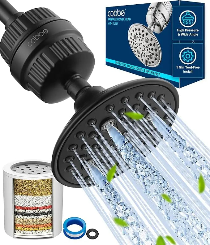 Cobbe 6-Setting High Pressure Filtered Shower Head Combo, Detachable Rain Shower Head with 20 Stage Shower Head Filter for Hard Water - Remove Chlorine and Harmful Substances Cobbe official