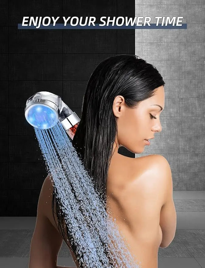 Cobbe Led Shower Head Set With Light,Handheld Showerhead with Hose and Base for Dry Skin&Hair,High Pressure Shower Heads With Filters-7 Colors Change Cyclically Cobbe