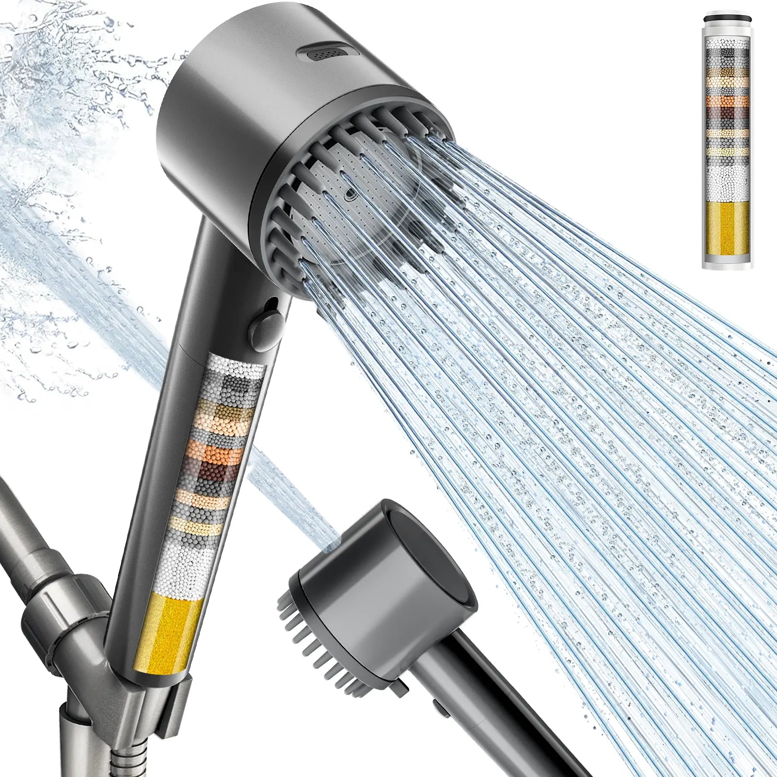 Cobbe Ion Drops Filtered Shower Head - High Pressure, 4+1 Spray Modes with Power Wash for Hard Water, Removes Chlorine Cobbe