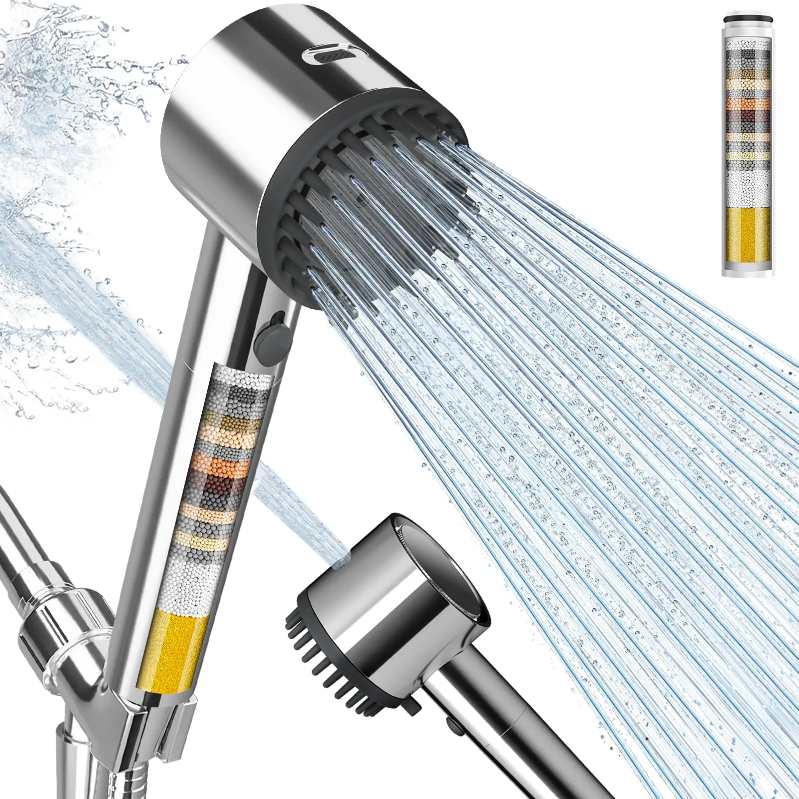 Cobbe Ion Drops Filtered Shower Head - High Pressure, 4+1 Spray Modes with Power Wash for Hard Water, Removes Chlorine Cobbe