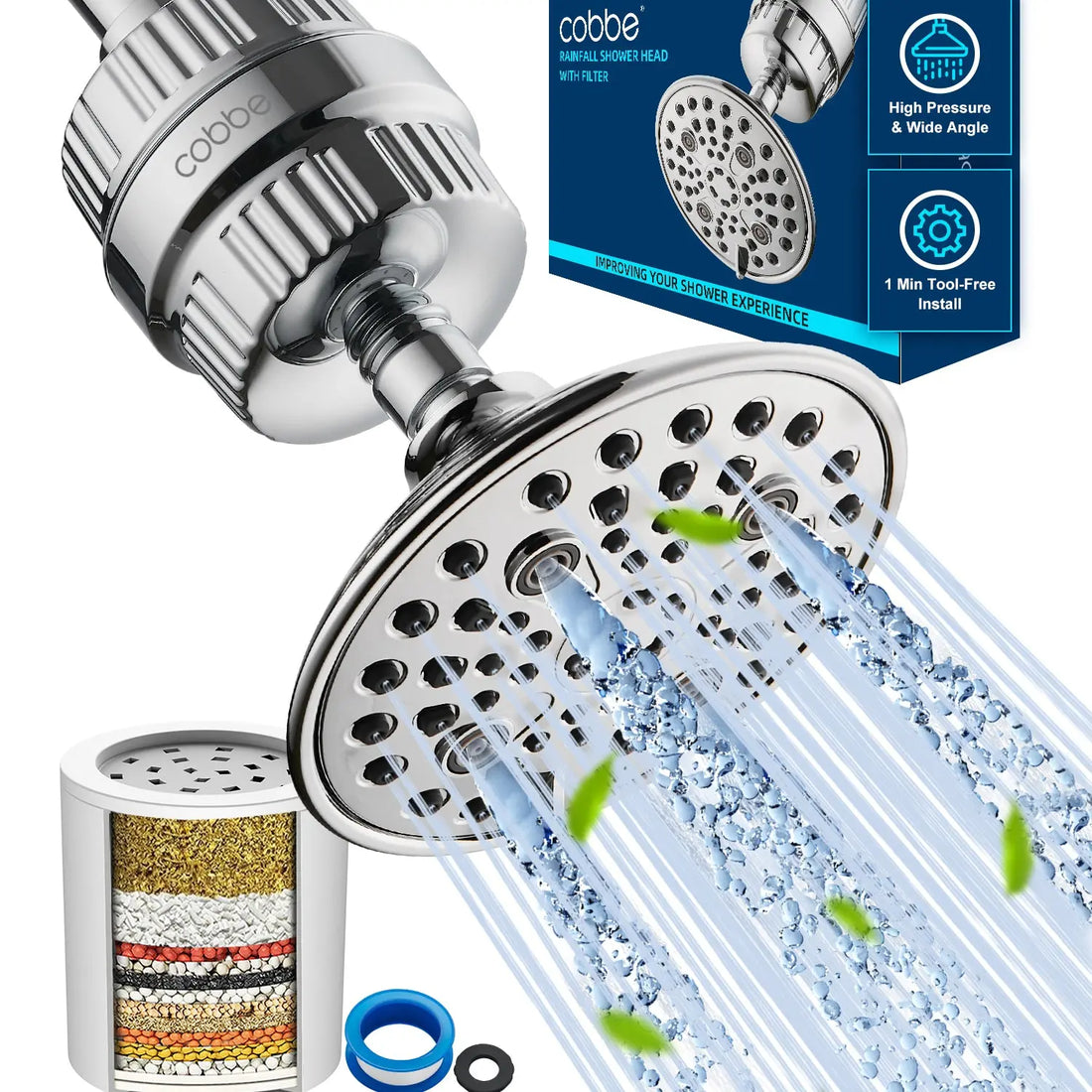 Cobbe 6-Setting Filtered Shower Head with Rain Shower Head Comb Cobbe official